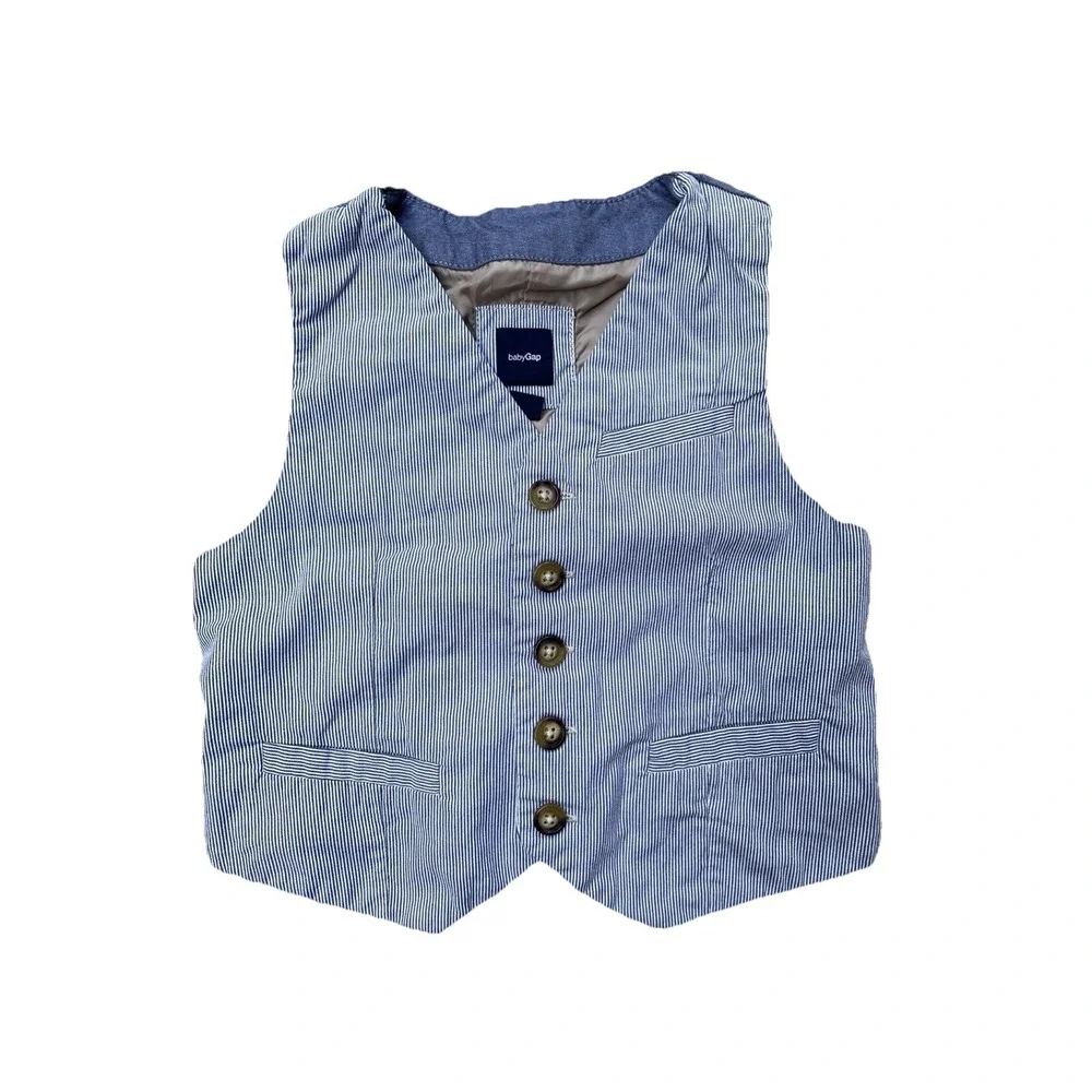 Baby Gap Boys Vest Size 4T Blue White Striped Button Up Lightweight Layering Top
